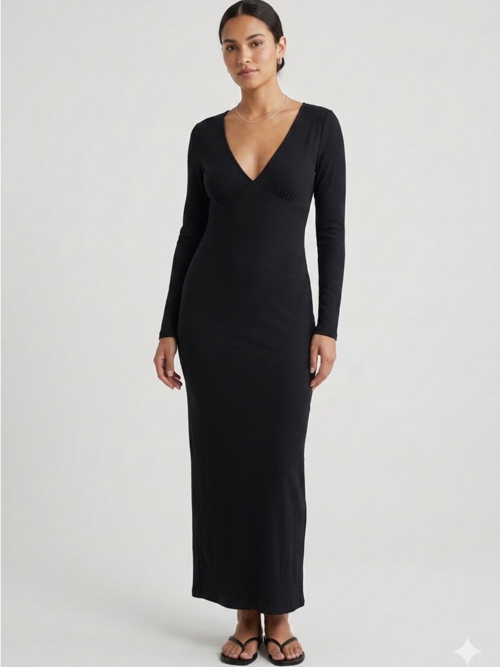 Wild Fable‎ Black Long Sleeve V-Neck Maxi Dress -